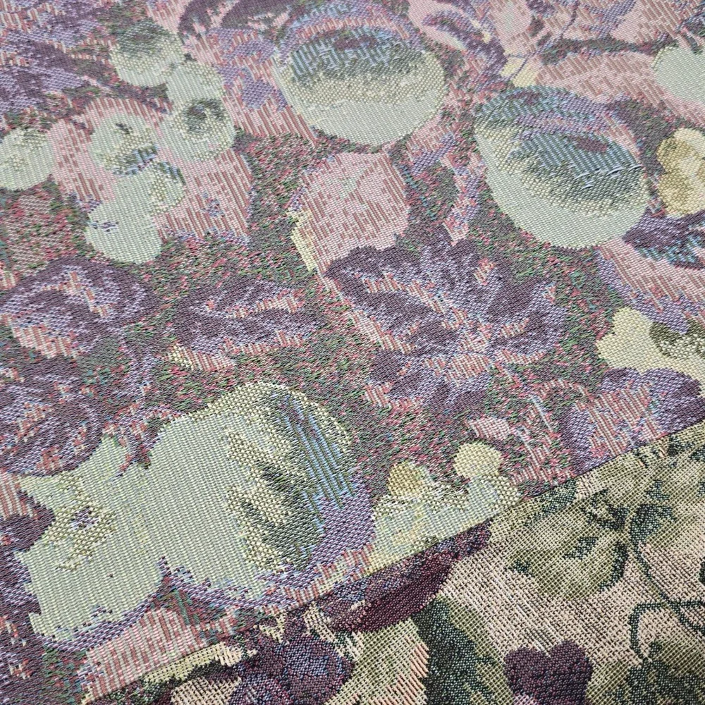 Vintage Harvest Fruit Tapestry Table Runner Grapes Berries Purple Tassels 70x12